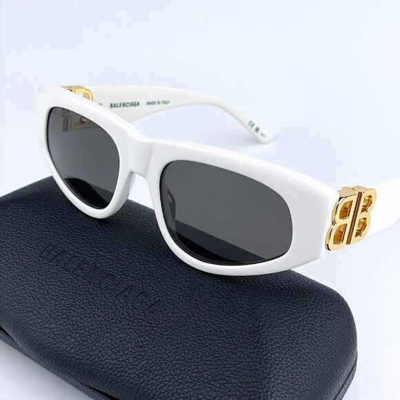 SALE! NEW Balenciaga BB0095S 012 White Gold Logo Grey Cat Eye Unisex Sunglasses main image 12